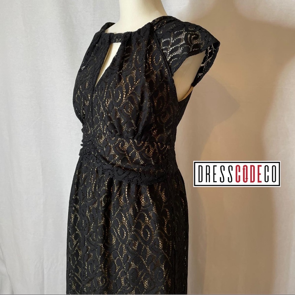 Size 8 black dress with nude underlay